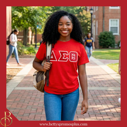 Delta Sigma Theta ΔΣΘ Double Stitched Appliqué Embroidered Line T-Shirt-Delta Sigma Theta Paraphernalia-Delta Sigma Theta T-Shirts-Betty's Promos Plus