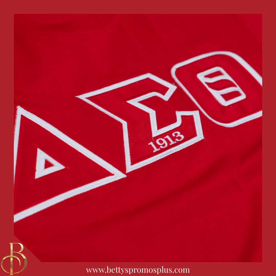 Delta Sigma Theta ΔΣΘ Double Stitched Appliqué Embroidered Line T-Shirt-Delta Sigma Theta Paraphernalia-Delta Sigma Theta T-Shirts-Betty's Promos Plus