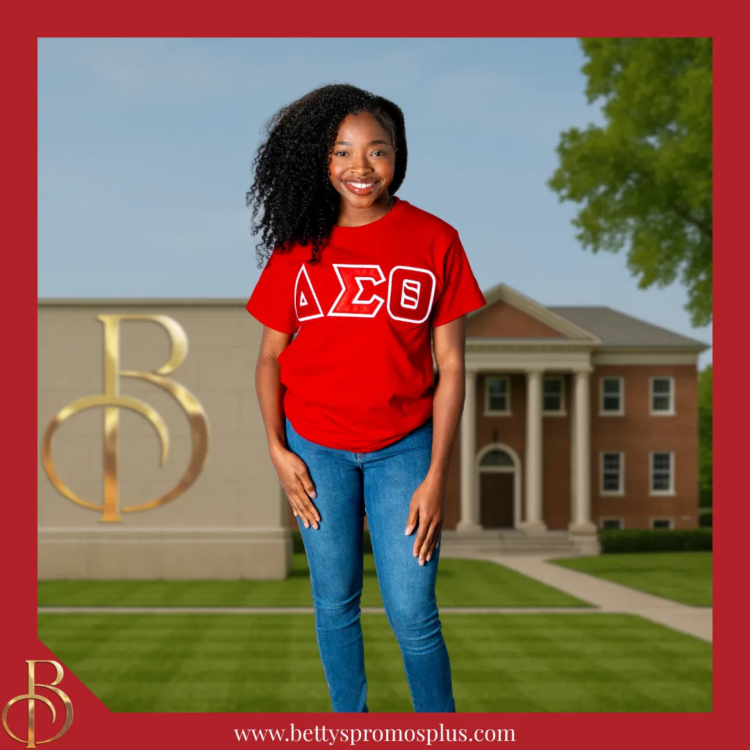 Delta Sigma Theta ΔΣΘ Double Stitched Appliqué Embroidered Line T-Shirt-Delta Sigma Theta Paraphernalia-Delta Sigma Theta T-Shirts-Betty's Promos Plus
