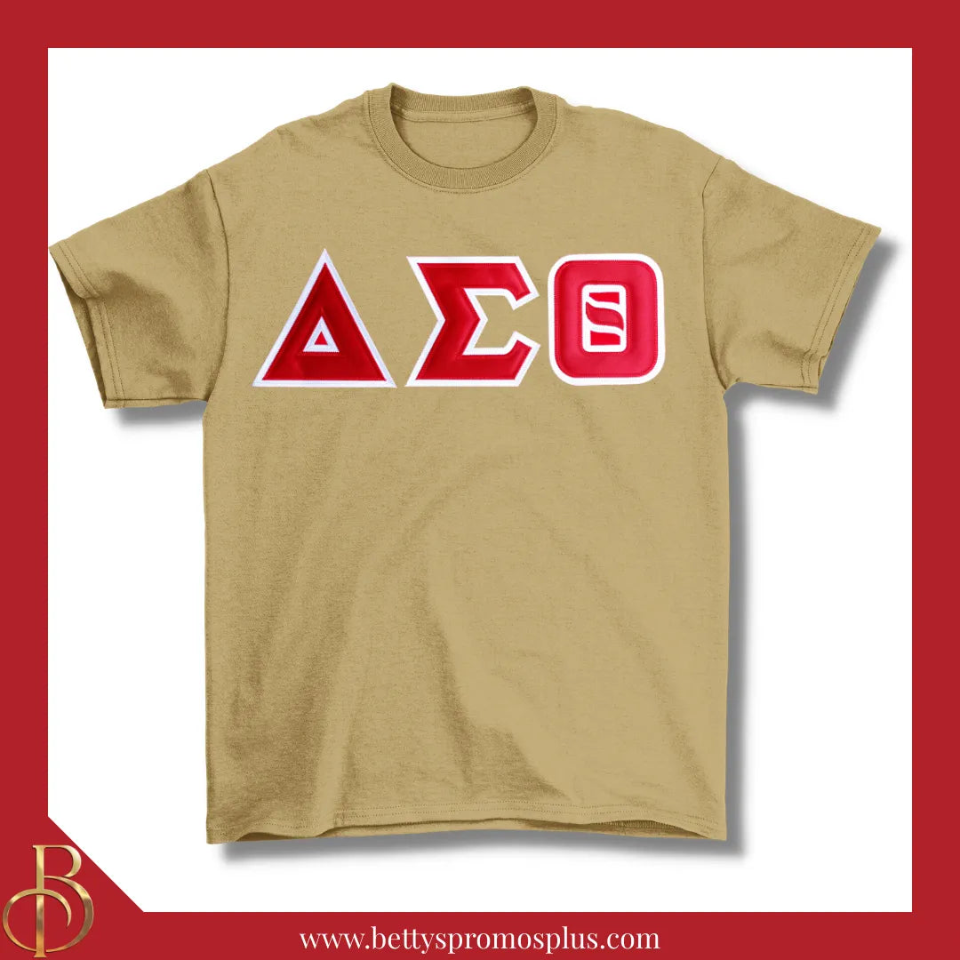 Delta Sigma Theta ΔΣΘ Double Stitched Appliqué Embroidered Line T-Shirt-Khaki-Small-Delta Sigma Theta Paraphernalia-Delta Sigma Theta T-Shirts-Betty's Promos Plus