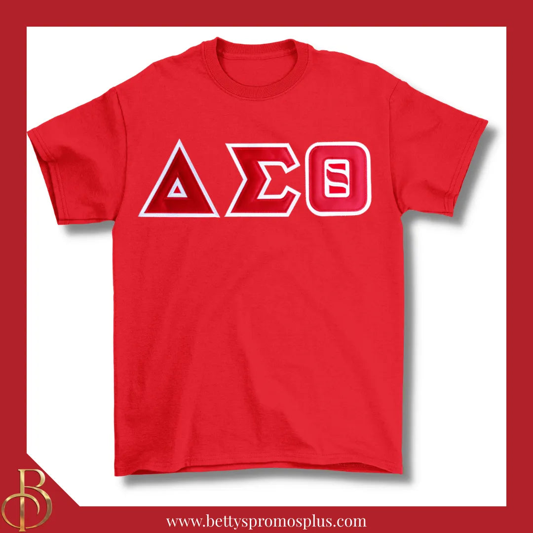 Delta Sigma Theta ΔΣΘ Double Stitched Appliqué Embroidered Line T-Shirt-Red-Small-Delta Sigma Theta Paraphernalia-Delta Sigma Theta T-Shirts-Betty's Promos Plus