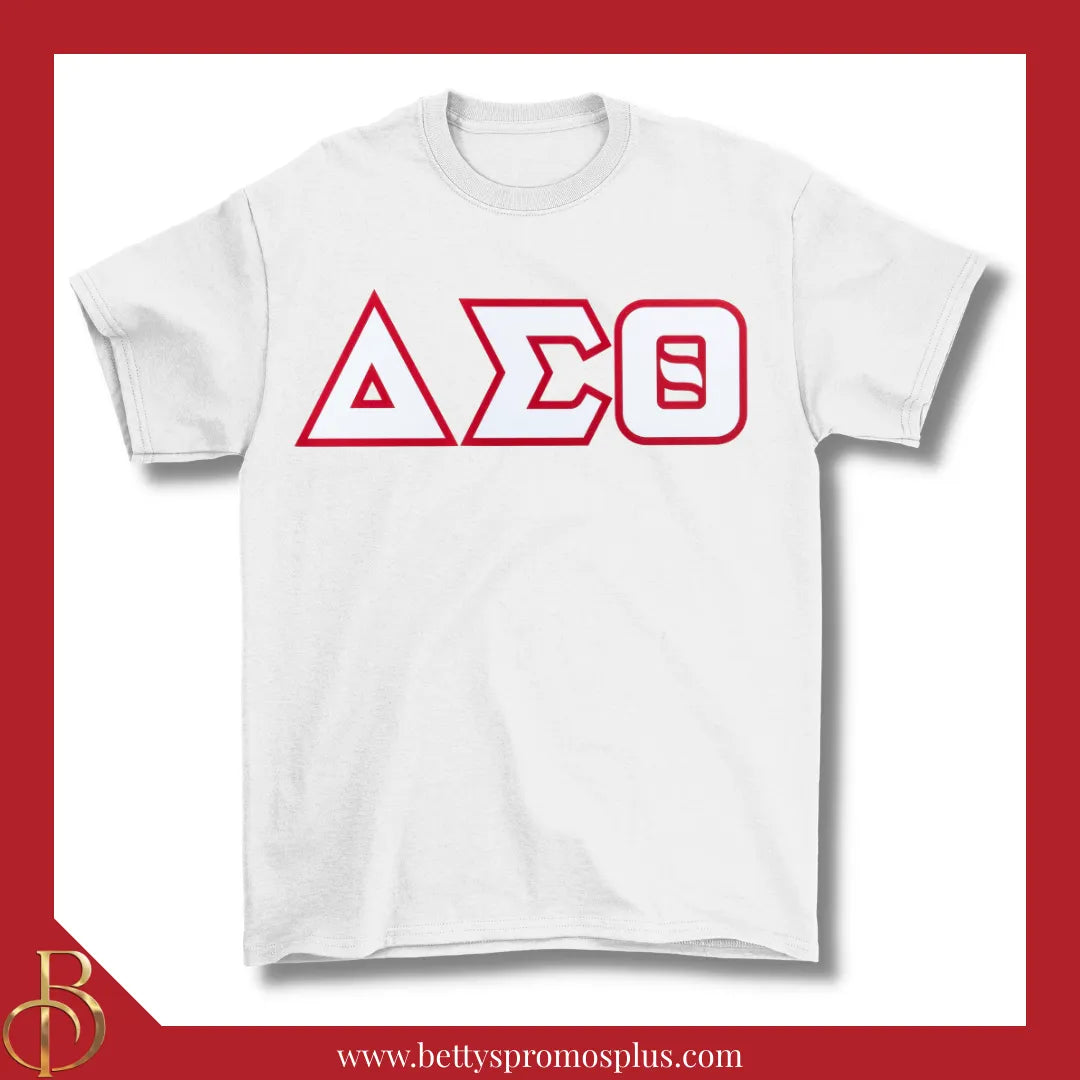 Delta Sigma Theta ΔΣΘ Double Stitched Appliqué Embroidered Line T-Shirt-White-Small-Delta Sigma Theta Paraphernalia-Delta Sigma Theta T-Shirts-Betty's Promos Plus