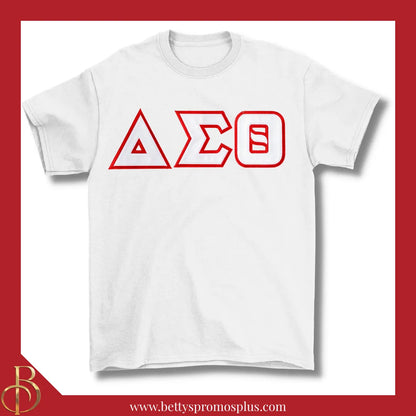Delta Sigma Theta ΔΣΘ Double Stitched Appliqué Embroidered Line T-Shirt-White-Small-Delta Sigma Theta Paraphernalia-Delta Sigma Theta T-Shirts-Betty's Promos Plus