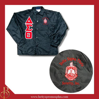 Delta Sigma Theta ΔΣΘ Double-Stitched Embroidered Windbreaker Line Jacket-Black-Small-Delta Sigma Theta Paraphernalia-Delta Sigma Theta Line Jacket-Betty's Promos Plus