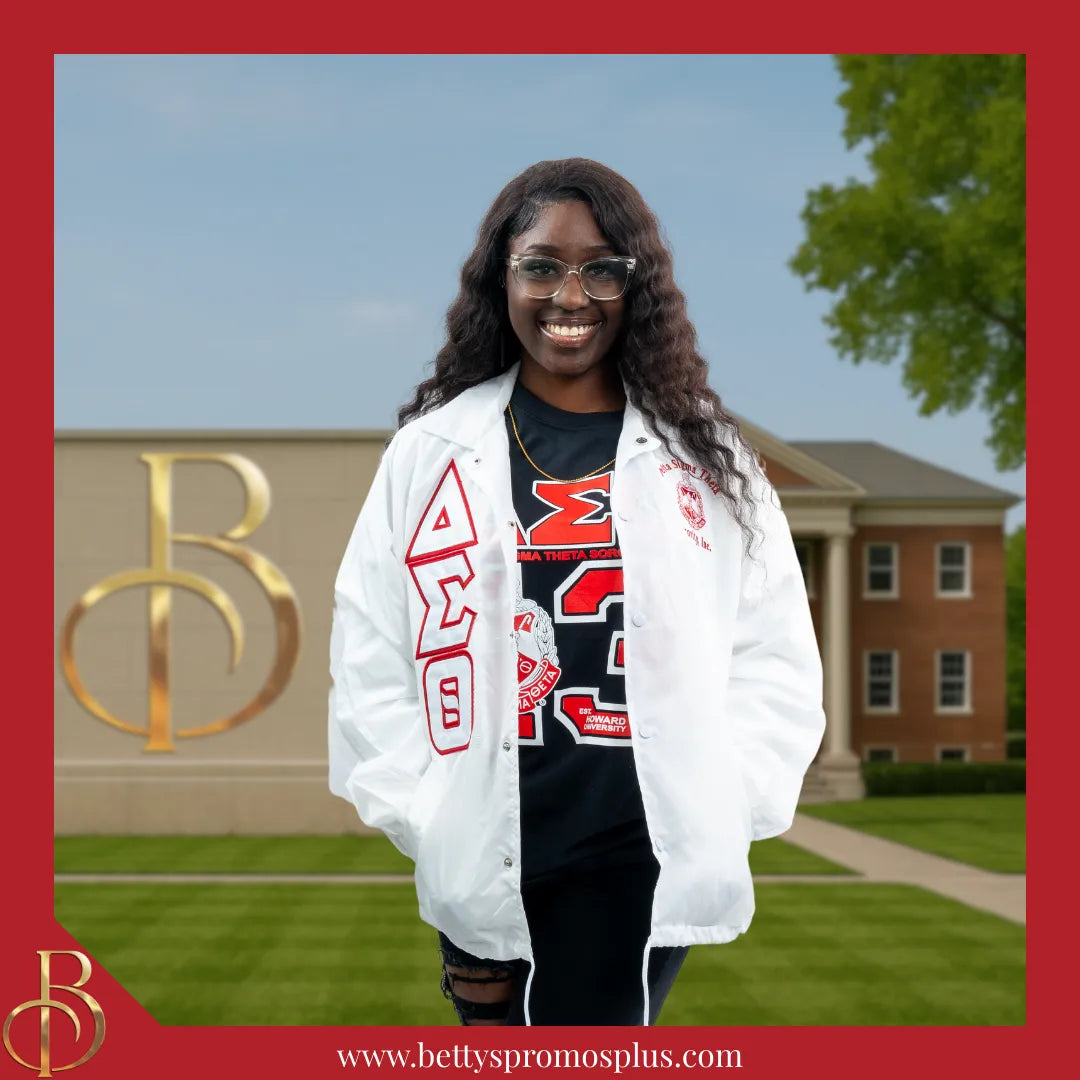 Delta Sigma Theta ΔΣΘ Double-Stitched Embroidered Windbreaker Line Jacket-Delta Sigma Theta Paraphernalia-Delta Sigma Theta Line Jacket-Betty's Promos Plus