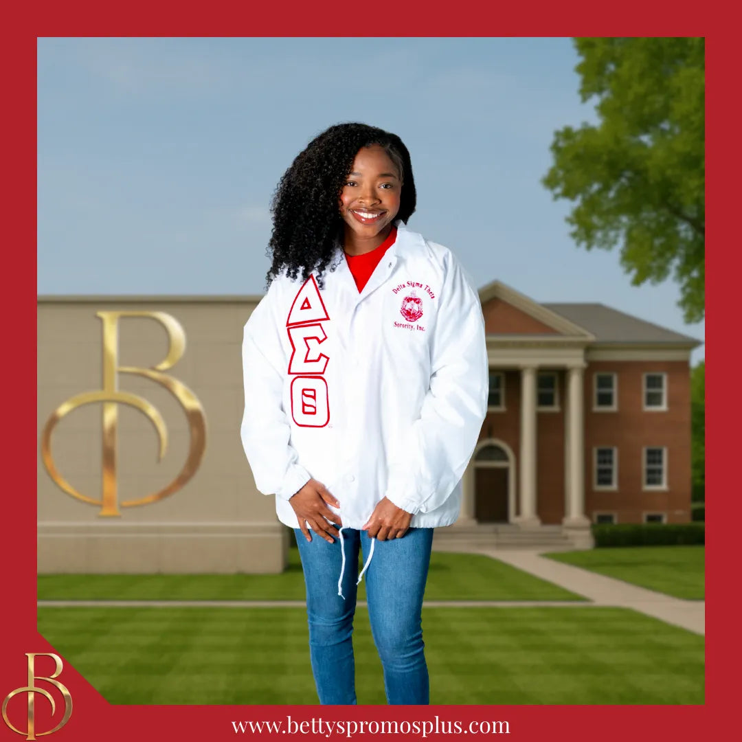Delta Sigma Theta ΔΣΘ Double-Stitched Embroidered Windbreaker Line Jacket-Delta Sigma Theta Paraphernalia-Delta Sigma Theta Line Jacket-Betty's Promos Plus