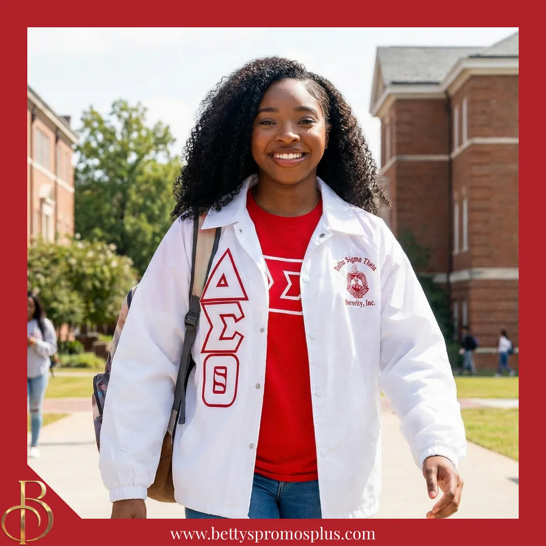 Delta Sigma Theta ΔΣΘ Double-Stitched Embroidered Windbreaker Line Jacket-Delta Sigma Theta Paraphernalia-Delta Sigma Theta Line Jacket-Betty's Promos Plus