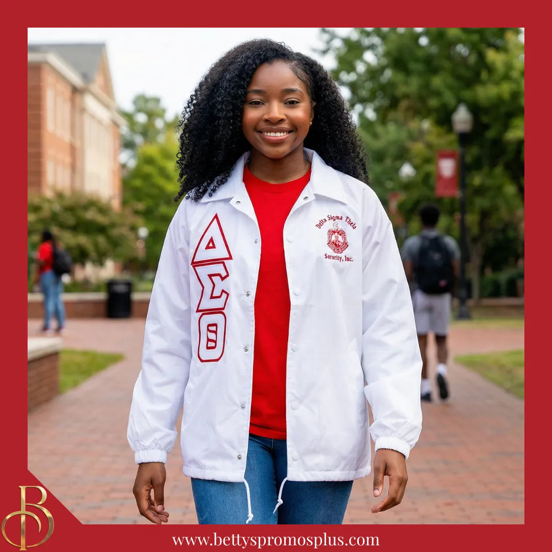 Delta Sigma Theta ΔΣΘ Double-Stitched Embroidered Windbreaker Line Jacket-Delta Sigma Theta Paraphernalia-Delta Sigma Theta Line Jacket-Betty's Promos Plus
