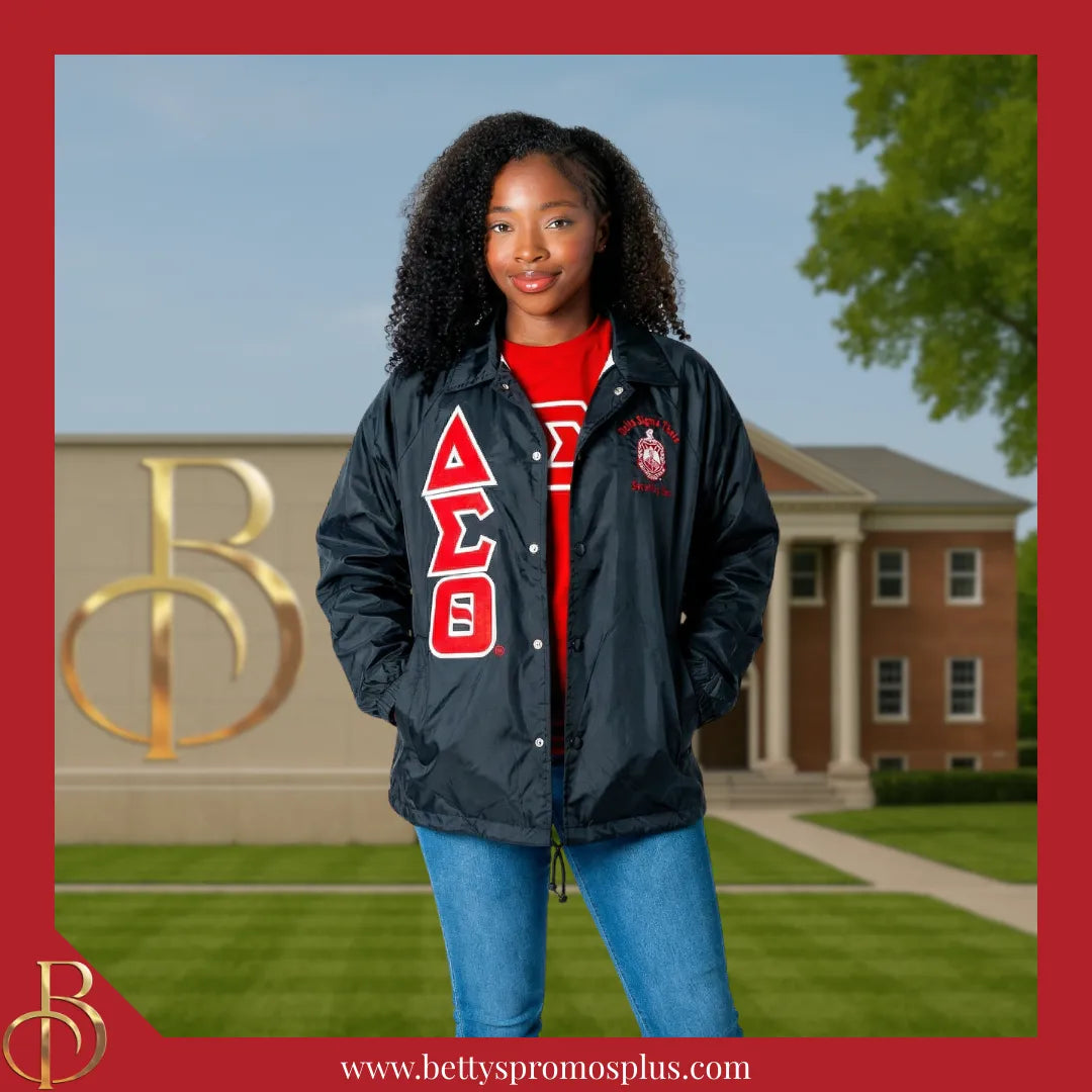 Delta Sigma Theta ΔΣΘ Double-Stitched Embroidered Windbreaker Line Jacket-Delta Sigma Theta Paraphernalia-Delta Sigma Theta Line Jacket-Betty's Promos Plus