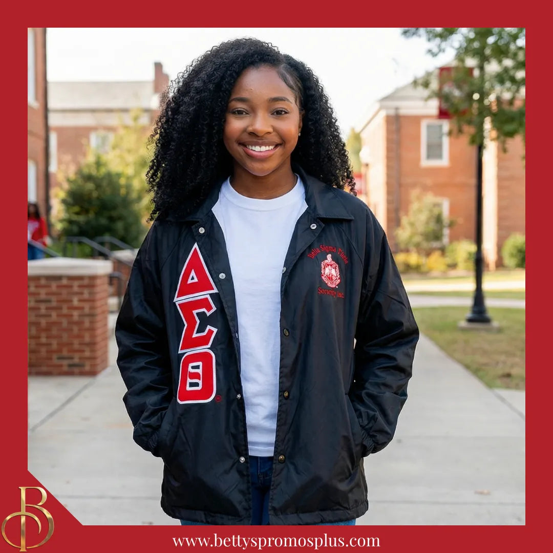 Delta Sigma Theta ΔΣΘ Double-Stitched Embroidered Windbreaker Line Jacket-Delta Sigma Theta Paraphernalia-Delta Sigma Theta Line Jacket-Betty's Promos Plus