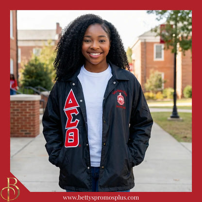 Delta Sigma Theta ΔΣΘ Double-Stitched Embroidered Windbreaker Line Jacket-Delta Sigma Theta Paraphernalia-Delta Sigma Theta Line Jacket-Betty's Promos Plus