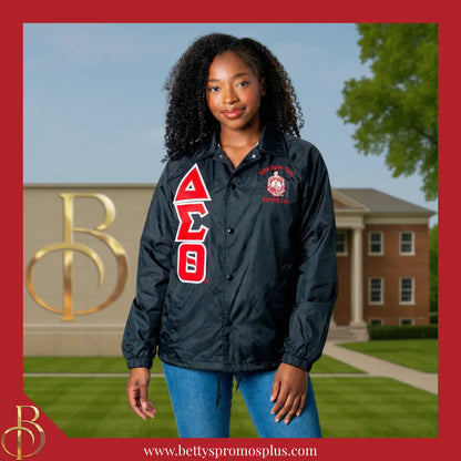 Delta Sigma Theta ΔΣΘ Double-Stitched Embroidered Windbreaker Line Jacket-Delta Sigma Theta Paraphernalia-Delta Sigma Theta Line Jacket-Betty's Promos Plus