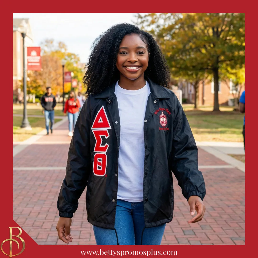 Delta Sigma Theta ΔΣΘ Double-Stitched Embroidered Windbreaker Line Jacket-Delta Sigma Theta Paraphernalia-Delta Sigma Theta Line Jacket-Betty's Promos Plus