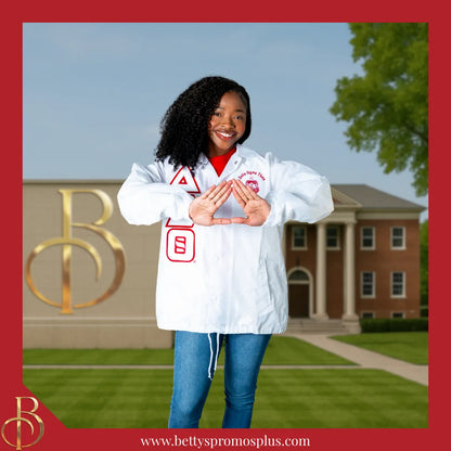 Delta Sigma Theta ΔΣΘ Double-Stitched Embroidered Windbreaker Line Jacket-Delta Sigma Theta Paraphernalia-Delta Sigma Theta Line Jacket-Betty's Promos Plus