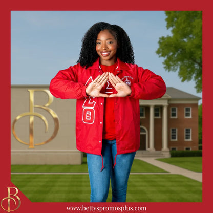 Delta Sigma Theta ΔΣΘ Double-Stitched Embroidered Windbreaker Line Jacket-Delta Sigma Theta Paraphernalia-Delta Sigma Theta Line Jacket-Betty's Promos Plus