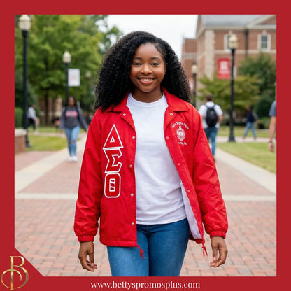 Delta Sigma Theta ΔΣΘ Double-Stitched Embroidered Windbreaker Line Jacket-Delta Sigma Theta Paraphernalia-Delta Sigma Theta Line Jacket-Betty's Promos Plus