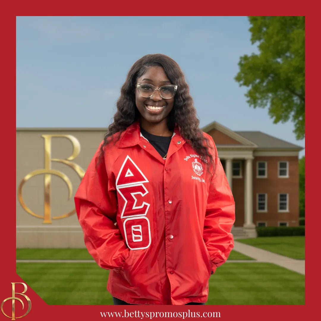 Delta Sigma Theta ΔΣΘ Double-Stitched Embroidered Windbreaker Line Jacket-Delta Sigma Theta Paraphernalia-Delta Sigma Theta Line Jacket-Betty's Promos Plus
