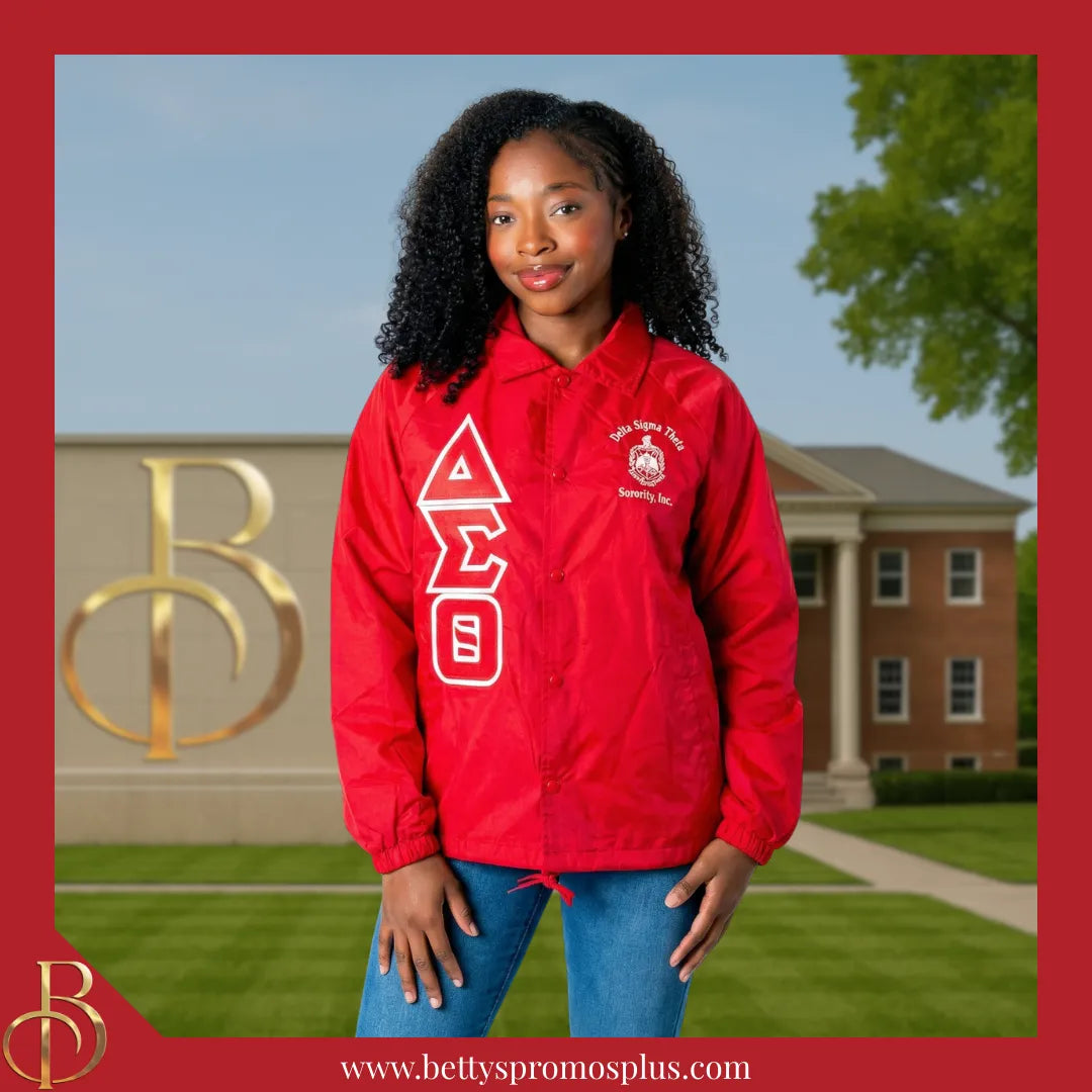Delta Sigma Theta ΔΣΘ Double-Stitched Embroidered Windbreaker Line Jacket-Delta Sigma Theta Paraphernalia-Delta Sigma Theta Line Jacket-Betty's Promos Plus