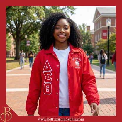 Delta Sigma Theta ΔΣΘ Double-Stitched Embroidered Windbreaker Line Jacket-Delta Sigma Theta Paraphernalia-Delta Sigma Theta Line Jacket-Betty's Promos Plus