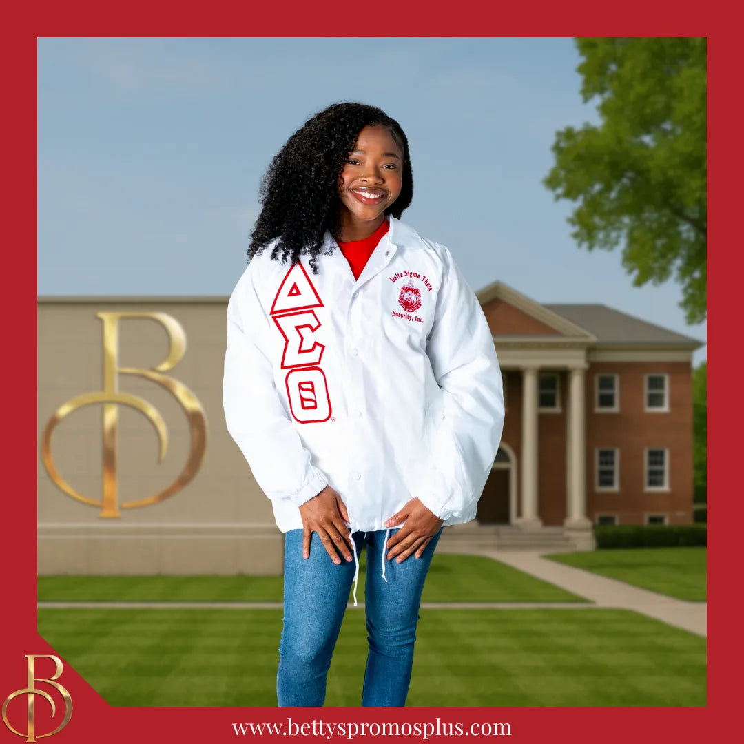 Delta Sigma Theta ΔΣΘ Double-Stitched Embroidered Windbreaker Line Jacket-Delta Sigma Theta Paraphernalia-Delta Sigma Theta Line Jacket-Betty's Promos Plus