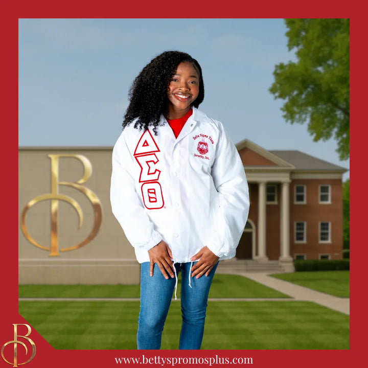 Delta Sigma Theta ΔΣΘ Double-Stitched Embroidered Windbreaker Line Jacket