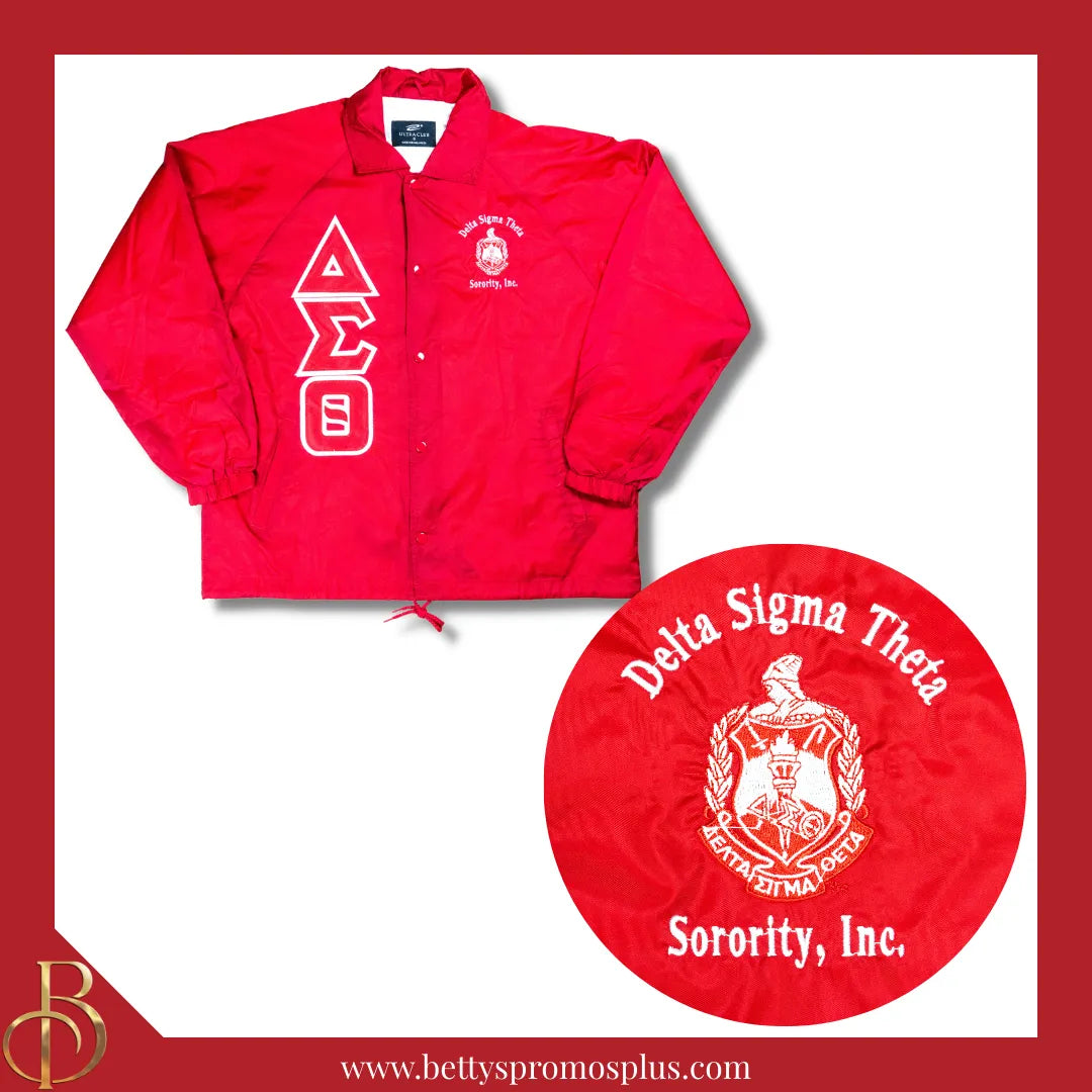 Delta Sigma Theta ΔΣΘ Double-Stitched Embroidered Windbreaker Line Jacket-Red-Small-Delta Sigma Theta Paraphernalia-Delta Sigma Theta Line Jacket-Betty's Promos Plus