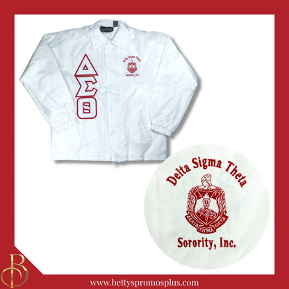 Delta Sigma Theta ΔΣΘ Double-Stitched Embroidered Windbreaker Line Jacket-White-Small-Delta Sigma Theta Paraphernalia-Delta Sigma Theta Line Jacket-Betty's Promos Plus