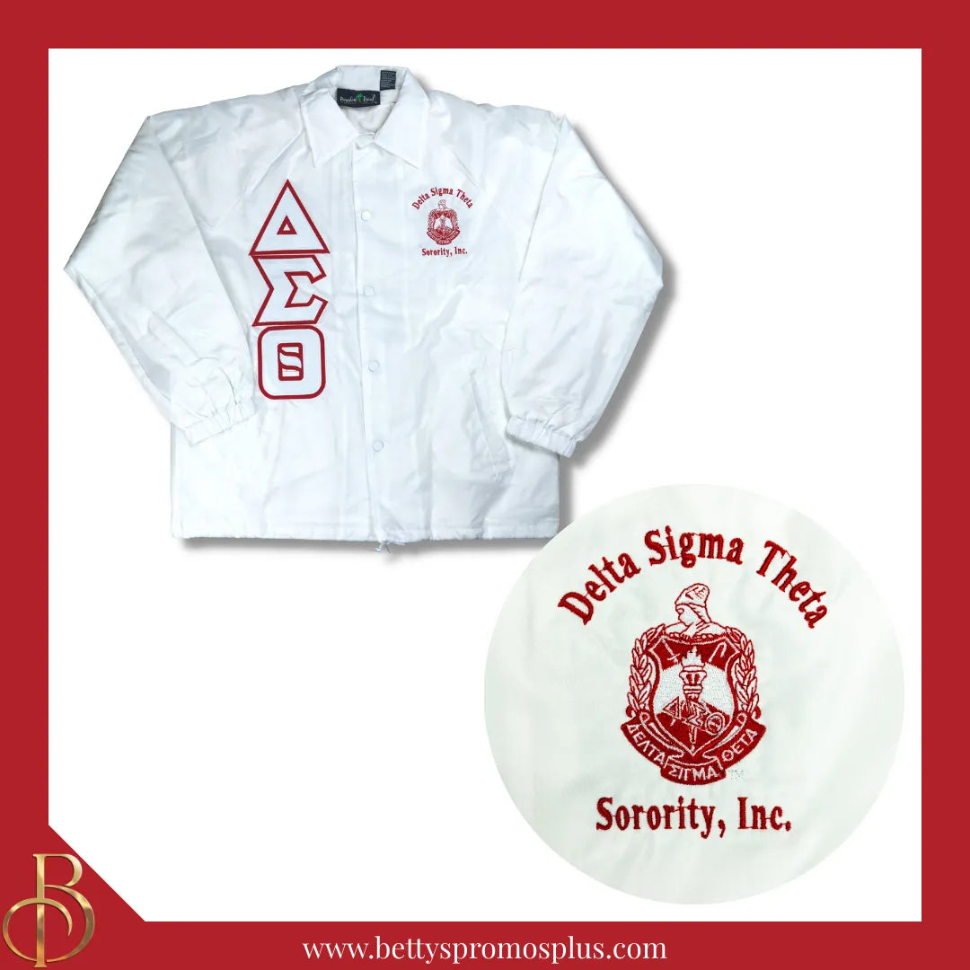 Delta Sigma Theta ΔΣΘ Double-Stitched Embroidered Windbreaker Line Jacket-White-Small-Delta Sigma Theta Paraphernalia-Delta Sigma Theta Line Jacket-Betty's Promos Plus