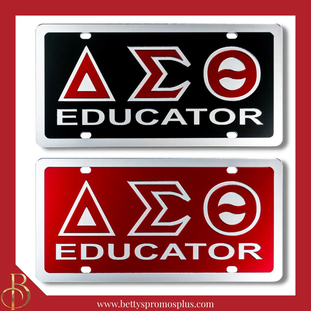 Delta Sigma Theta ΔΣΘ Educator Laser Engraved Mirrored Acrylic Auto Tag License Plate-Delta Sigma Theta Paraphernalia-Delta Sigma Theta Auto Tag-Betty's Promos Plus