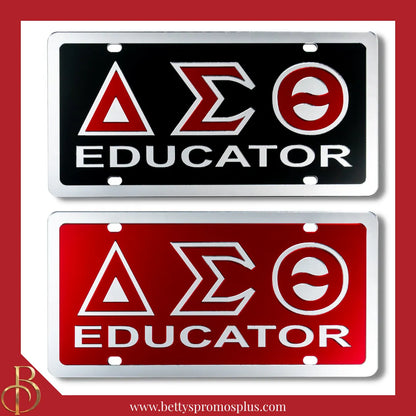 Delta Sigma Theta ΔΣΘ Educator Laser Engraved Mirrored Acrylic Auto Tag License Plate-Delta Sigma Theta Paraphernalia-Delta Sigma Theta Auto Tag-Betty's Promos Plus