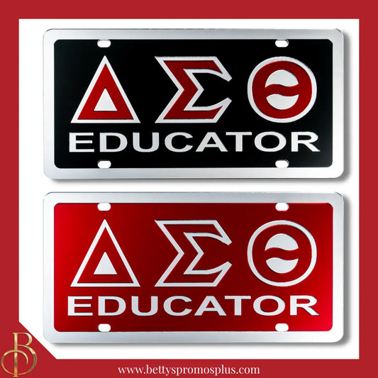 Delta Sigma Theta ΔΣΘ Educator Laser Engraved Mirrored Acrylic Auto Tag License Plate-Delta Sigma Theta Paraphernalia-Delta Sigma Theta Auto Tag-Betty's Promos Plus