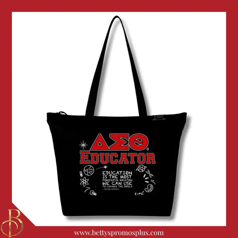 Delta Sigma Theta ΔΣΘ Educator Screen Printed Tote Bag-Black-Delta Sigma Theta Paraphernalia-Delta Sigma Theta Purses-Betty's Promos Plus