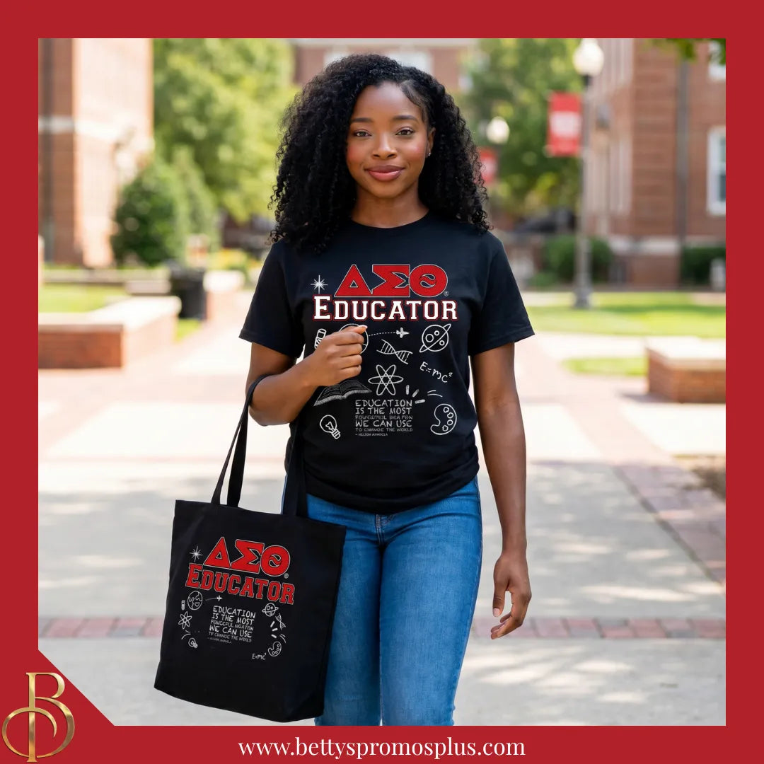 Delta Sigma Theta ΔΣΘ Educator Screen Printed Tote Bag-Delta Sigma Theta Paraphernalia-Delta Sigma Theta Purses-Betty's Promos Plus