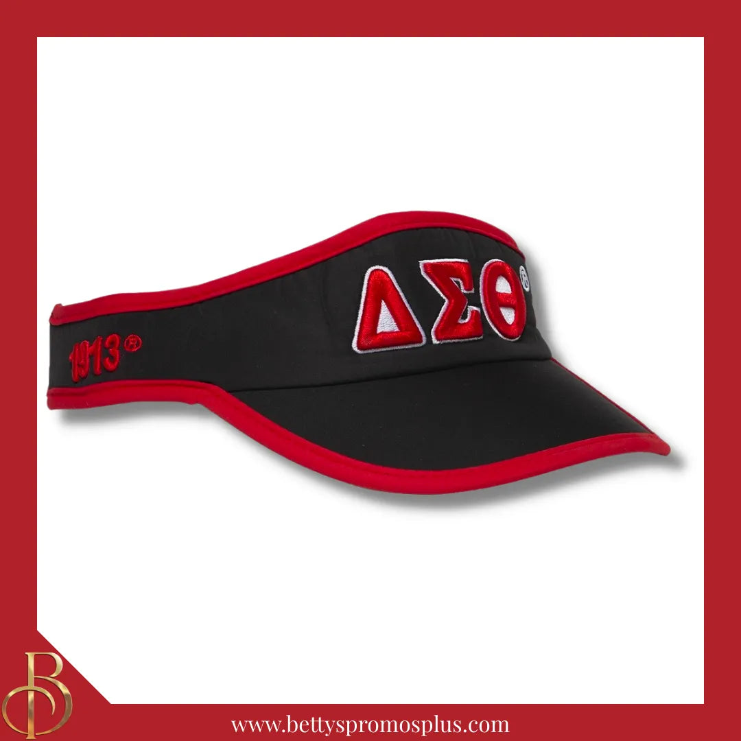 Delta Sigma Theta ΔΣΘ Embroidered Greek Letter Featherlight Moisture Wicking Visor-Black-Delta Sigma Theta Paraphernalia-Delta Sigma Theta Hats-Betty's Promos Plus
