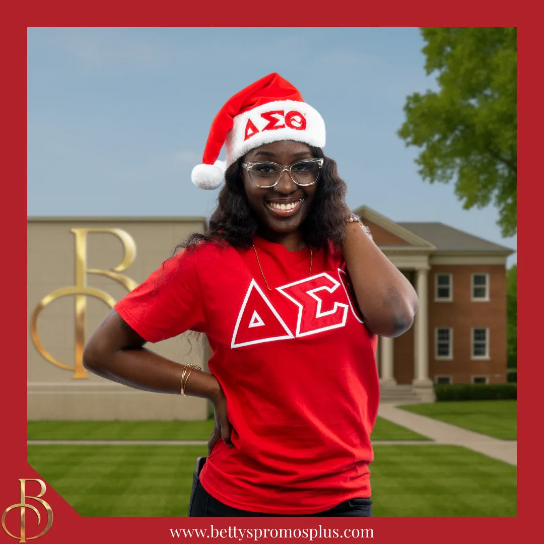 Delta Sigma Theta ΔΣΘ Embroidered Greek Letters Deluxe Santa Hat-Delta Sigma Theta Paraphernalia-Delta Sigma Theta Hats-Betty's Promos Plus