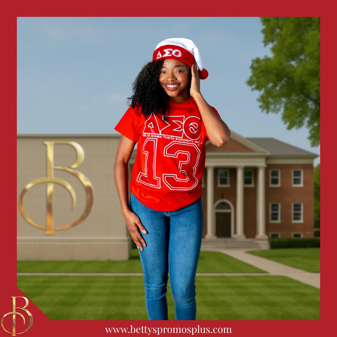 Delta Sigma Theta ΔΣΘ Embroidered Greek Letters Deluxe Santa Hat-Delta Sigma Theta Paraphernalia-Delta Sigma Theta Hats-Betty's Promos Plus