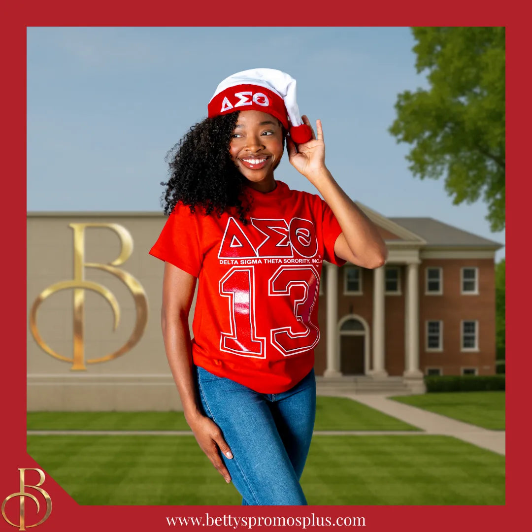 Delta Sigma Theta ΔΣΘ Embroidered Greek Letters Deluxe Santa Hat-Delta Sigma Theta Paraphernalia-Delta Sigma Theta Hats-Betty's Promos Plus