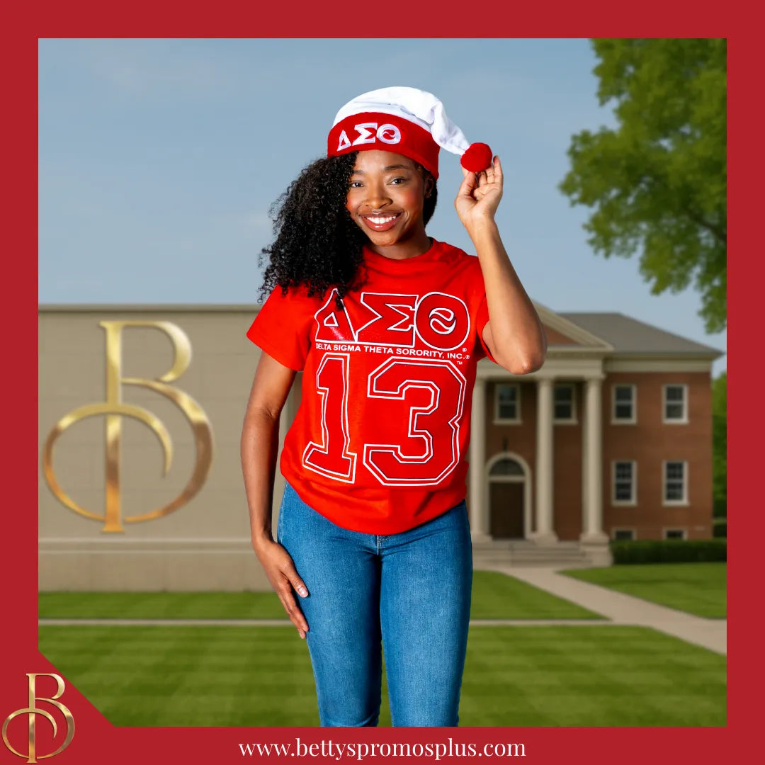Delta Sigma Theta ΔΣΘ Embroidered Greek Letters Deluxe Santa Hat-Delta Sigma Theta Paraphernalia-Delta Sigma Theta Hats-Betty's Promos Plus