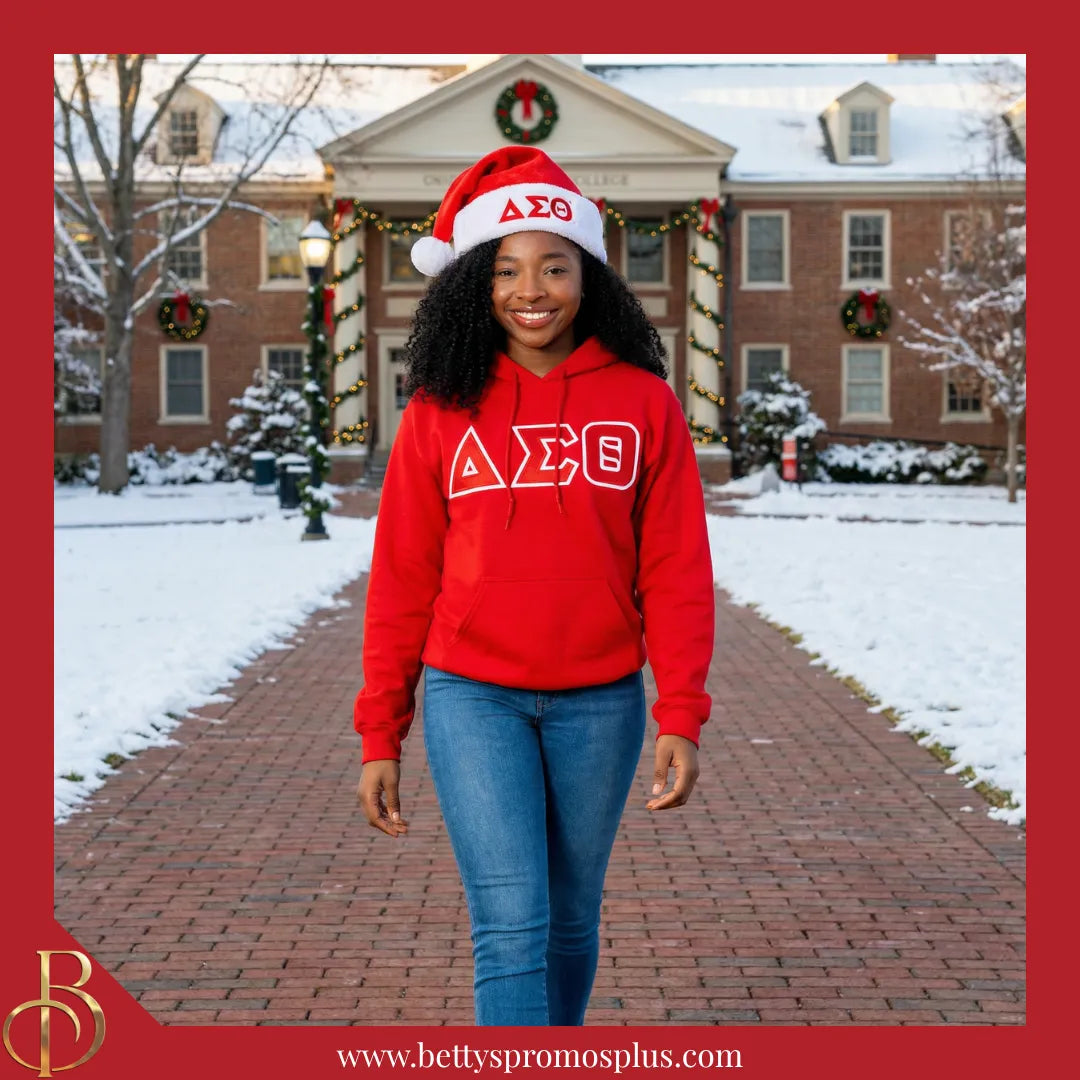 Delta Sigma Theta ΔΣΘ Embroidered Greek Letters Deluxe Santa Hat-Delta Sigma Theta Paraphernalia-Delta Sigma Theta Hats-Betty's Promos Plus