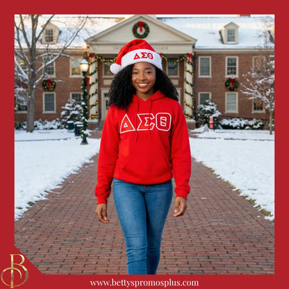 Delta Sigma Theta ΔΣΘ Embroidered Greek Letters Deluxe Santa Hat-Delta Sigma Theta Paraphernalia-Delta Sigma Theta Hats-Betty's Promos Plus