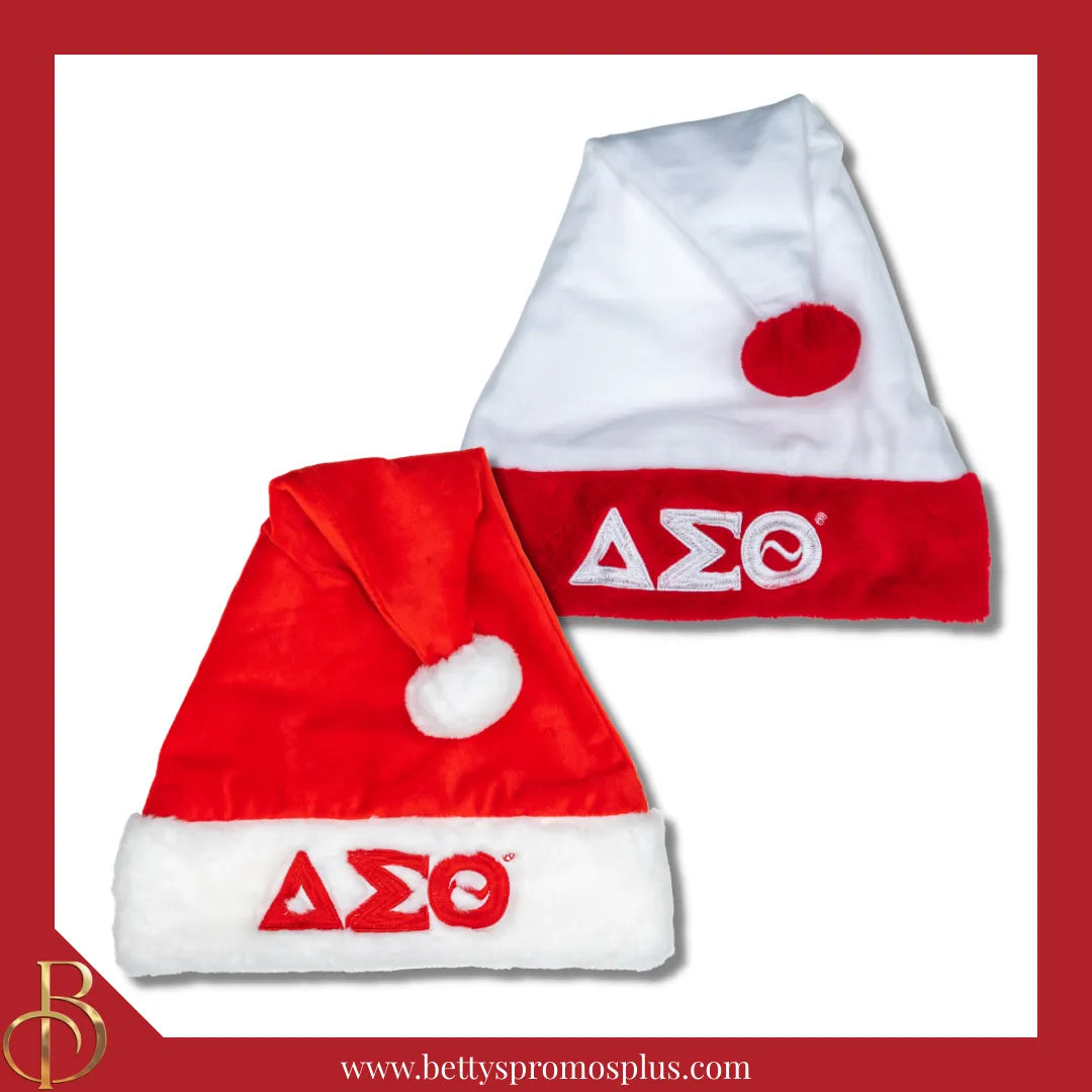 Delta Sigma Theta ΔΣΘ Embroidered Greek Letters Deluxe Santa Hat-Delta Sigma Theta Paraphernalia-Delta Sigma Theta Hats-Betty's Promos Plus