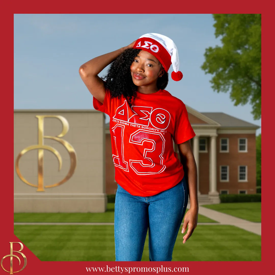 Delta Sigma Theta ΔΣΘ Embroidered Greek Letters Deluxe Santa Hat-Delta Sigma Theta Paraphernalia-Delta Sigma Theta Hats-Betty's Promos Plus