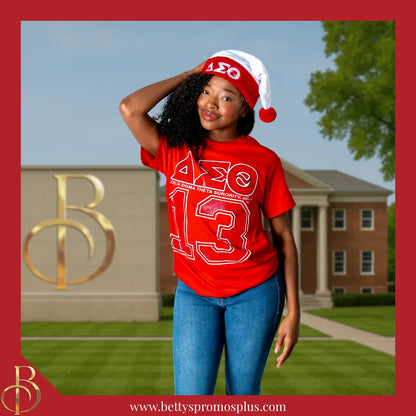 Delta Sigma Theta ΔΣΘ Embroidered Greek Letters Deluxe Santa Hat-Delta Sigma Theta Paraphernalia-Delta Sigma Theta Hats-Betty's Promos Plus