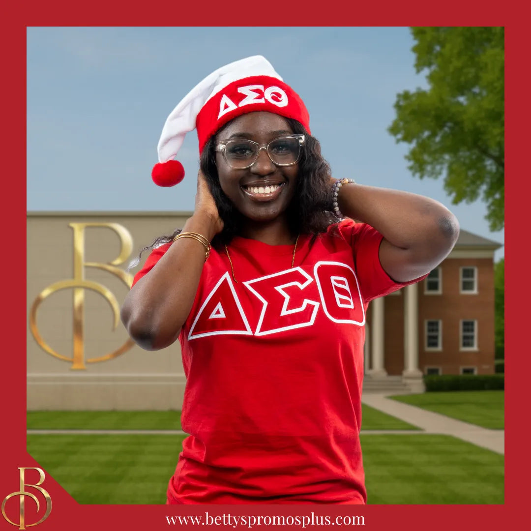 Delta Sigma Theta ΔΣΘ Embroidered Greek Letters Deluxe Santa Hat-Delta Sigma Theta Paraphernalia-Delta Sigma Theta Hats-Betty's Promos Plus