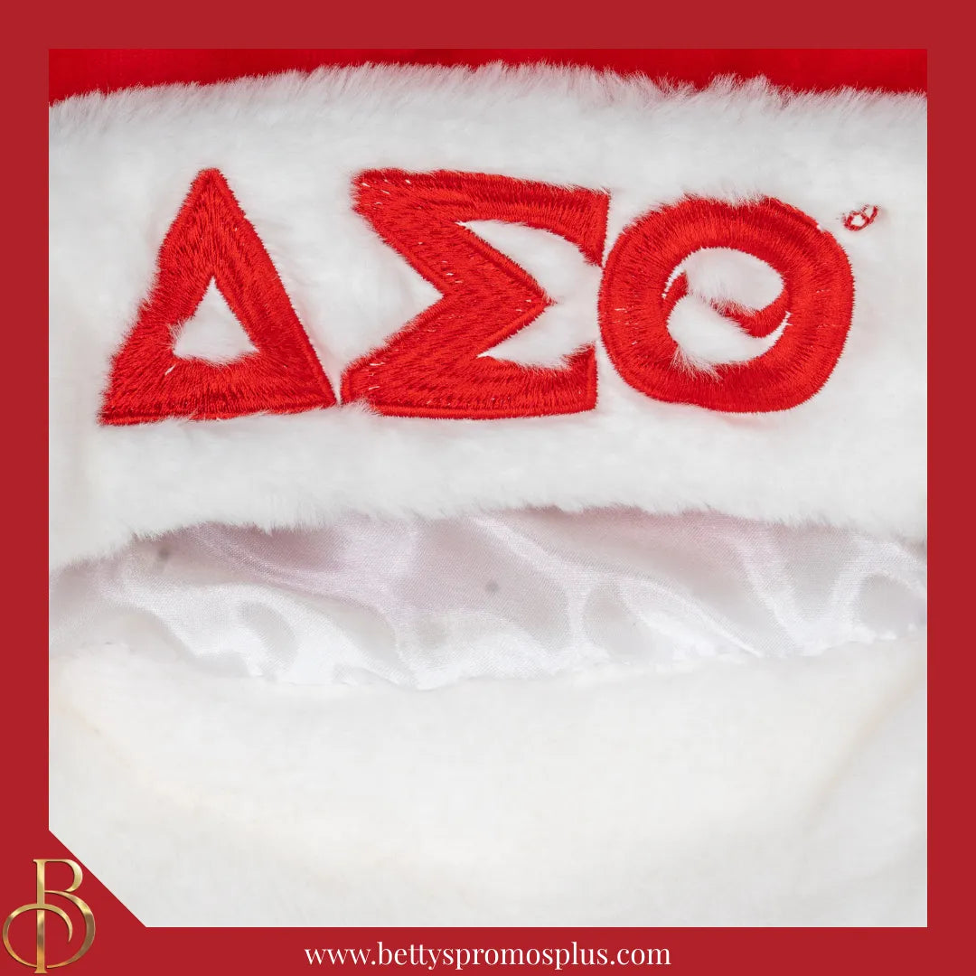 Delta Sigma Theta ΔΣΘ Embroidered Greek Letters Deluxe Santa Hat-Delta Sigma Theta Paraphernalia-Delta Sigma Theta Hats-Betty's Promos Plus