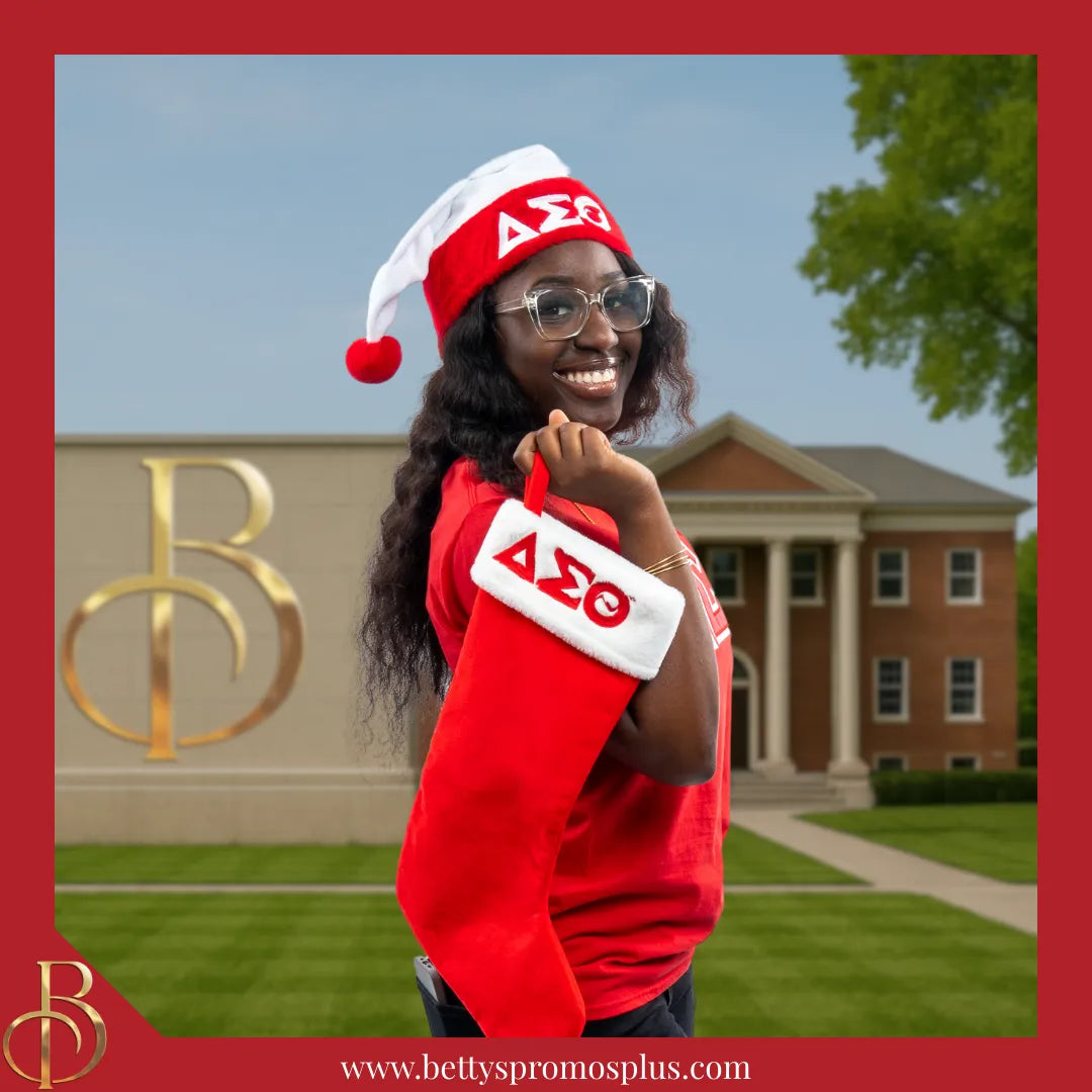 Delta Sigma Theta ΔΣΘ Embroidered Greek Letters Deluxe Santa Hat-Delta Sigma Theta Paraphernalia-Delta Sigma Theta Hats-Betty's Promos Plus