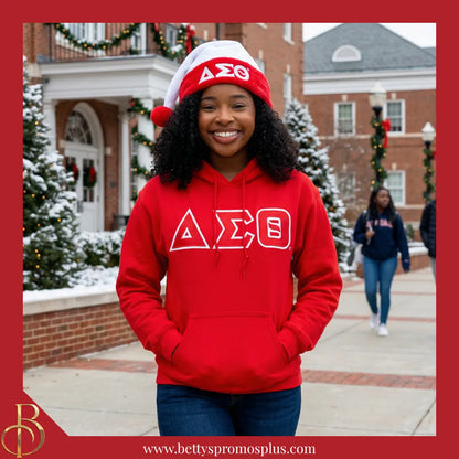 Delta Sigma Theta ΔΣΘ Embroidered Greek Letters Deluxe Santa Hat-Delta Sigma Theta Paraphernalia-Delta Sigma Theta Hats-Betty's Promos Plus
