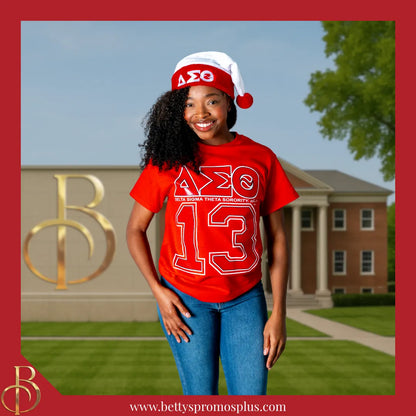 Delta Sigma Theta ΔΣΘ Embroidered Greek Letters Deluxe Santa Hat-Delta Sigma Theta Paraphernalia-Delta Sigma Theta Hats-Betty's Promos Plus