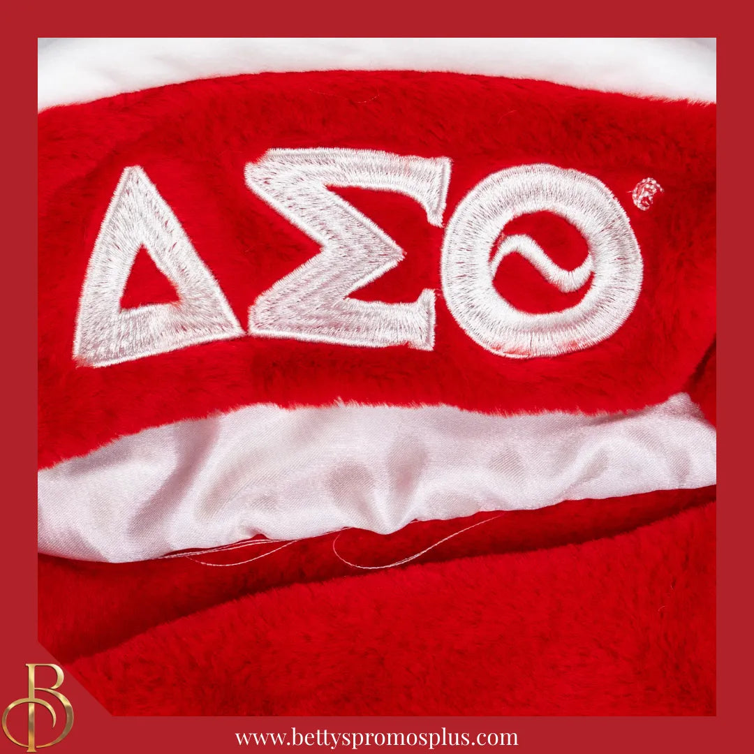 Delta Sigma Theta ΔΣΘ Embroidered Greek Letters Deluxe Santa Hat-Delta Sigma Theta Paraphernalia-Delta Sigma Theta Hats-Betty's Promos Plus