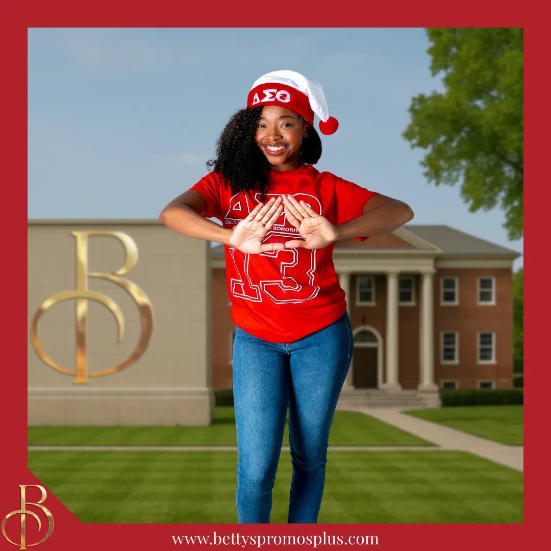 Delta Sigma Theta ΔΣΘ Embroidered Greek Letters Deluxe Santa Hat-Delta Sigma Theta Paraphernalia-Delta Sigma Theta Hats-Betty's Promos Plus